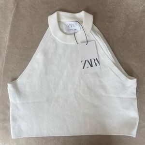 Zara Mock Neck White Crop Top NWT